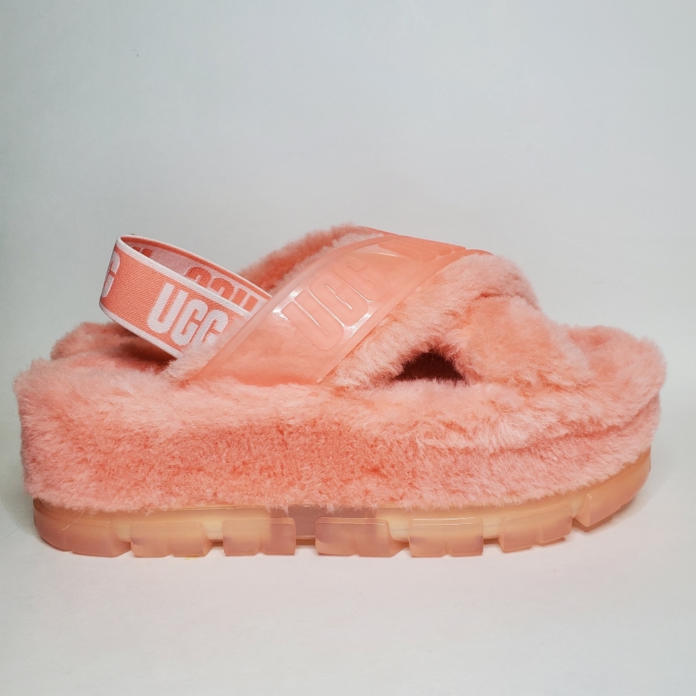 New Ugg Fuzzita Pink Peach Clear Sandals Womens Size 8